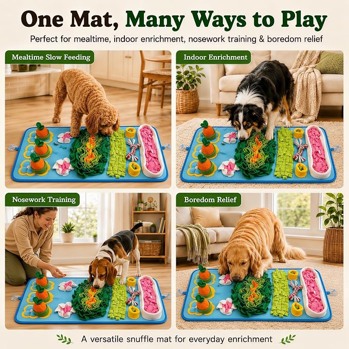 Snuffle Mat for Dogs – Extra Large 32'' x 20'', Washable Slow Feeder Dog Toy, Durable Interactive Dog Puzzle for Mental Stimulation & Nosework Training, with Anti-Slip Suction Cups