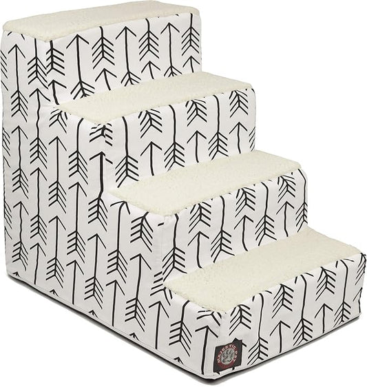 Majestic Pet 4 Step Portable Dog Stairs for Small Dogs to get on Bed Supports 25 lbs or Less – Dog Steps for High Bed with Machine Washable Cover – Pet Stairs for Cats Arrow White/Black