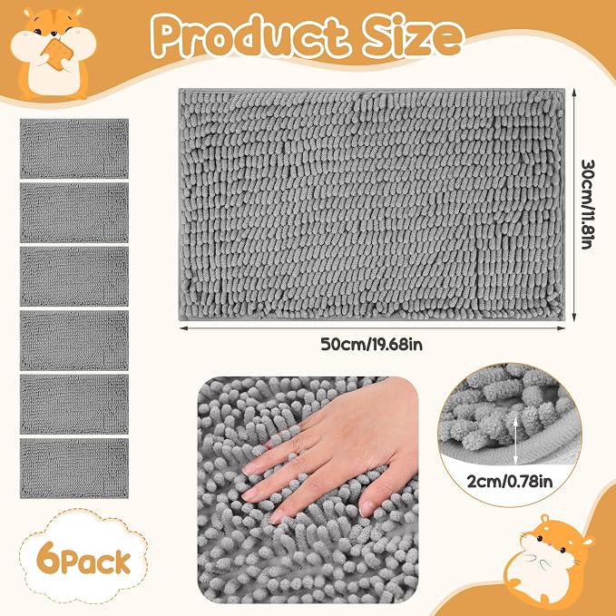 6 Pcs Guinea Pig Cage Liner, 20x12 Inch Washable Fleece Bedding Mats & Reusable Pee Pads for Rabbits and Small Animals (Gray)