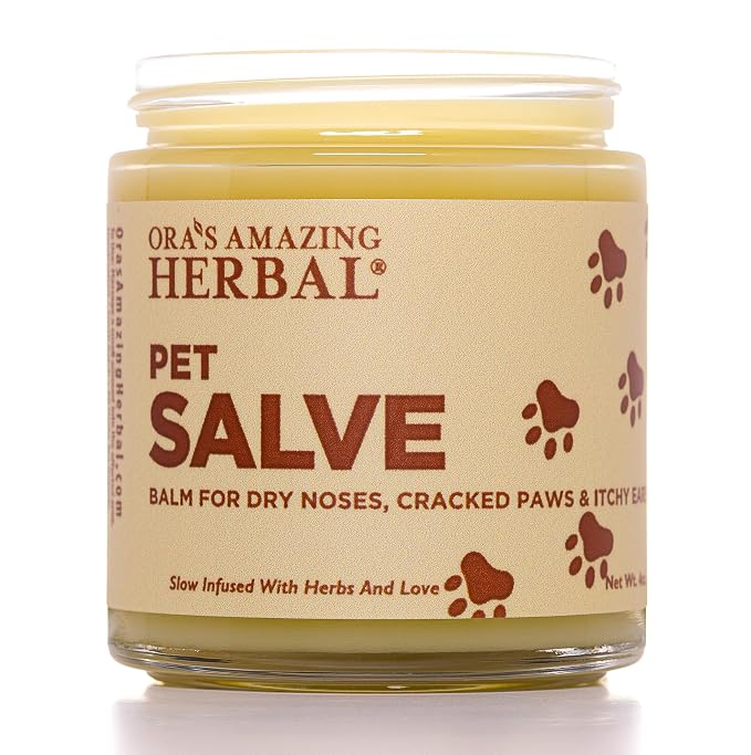 Pet Salve, Dog Paw Balm, Dry Noses Cracked Paws, Hot Spots, Itchy Ears, Ora's Amazing Herbal 4oz