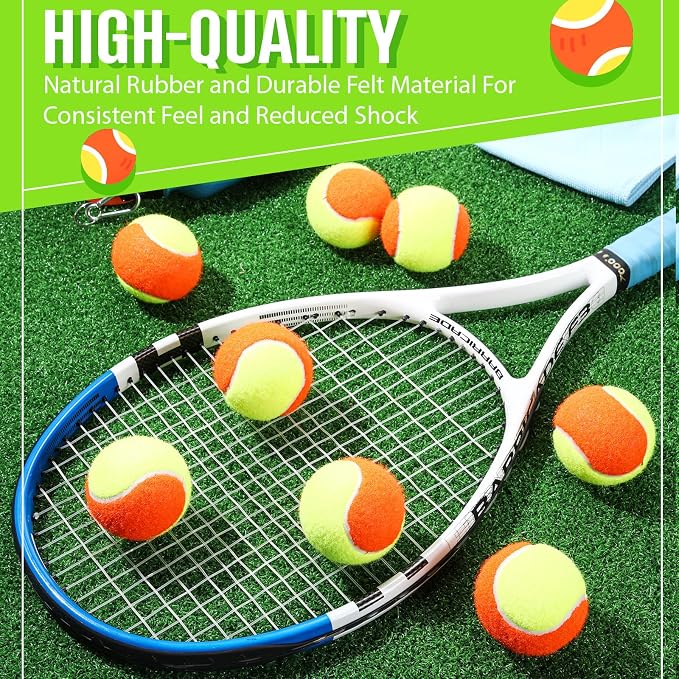 Foilswirl 30 Pcs Tennis Balls Bulk 50% Low Compression Orange Tennis Ball for Beginners Training Practicing Transition Pet Dog Playing Practice, 2. 56 Inch