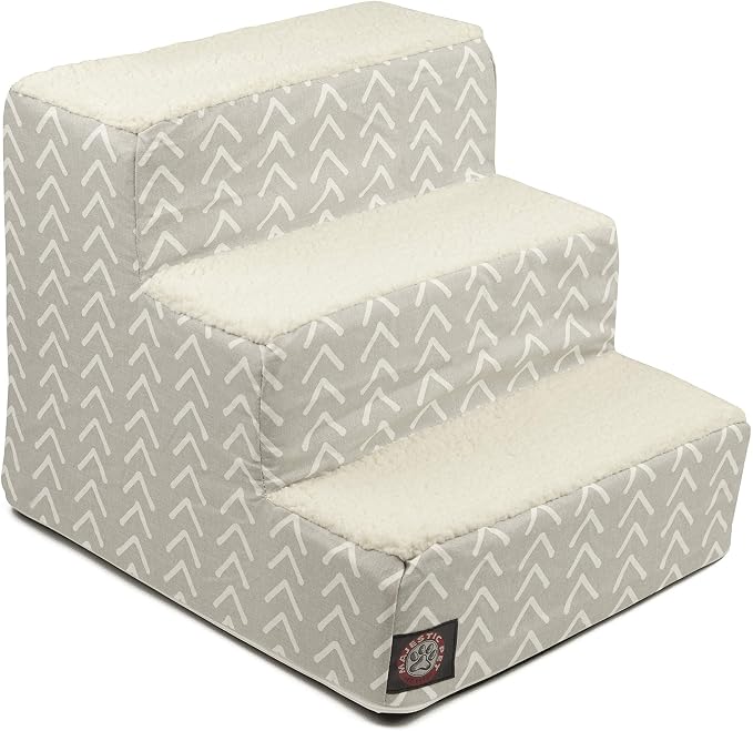 Majestic Pet 3 Step Portable Dog Stairs for Small Dogs to get on Bed Supports 25 lbs or Less – Dog Steps for High Bed with Machine Washable Cover – Pet Stairs for Cats Boho Arrow Light Gray