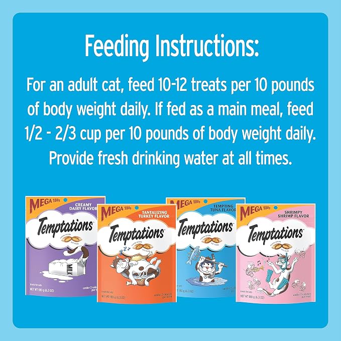 Temptations Cat Treats Classic Crunchy and Soft Cat Treats Variety Pack,6.3 oz. Pouches,(Pack of 12)