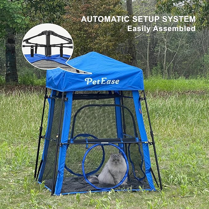 Catio Outdoor Cat Enclosure, 3-in-1 Extra Large Portable Cat Playpen with Tower Tent & Tunnel, Foldable Waterproof Mesh Catio for Indoor Outdoor Cats & Small Pets
