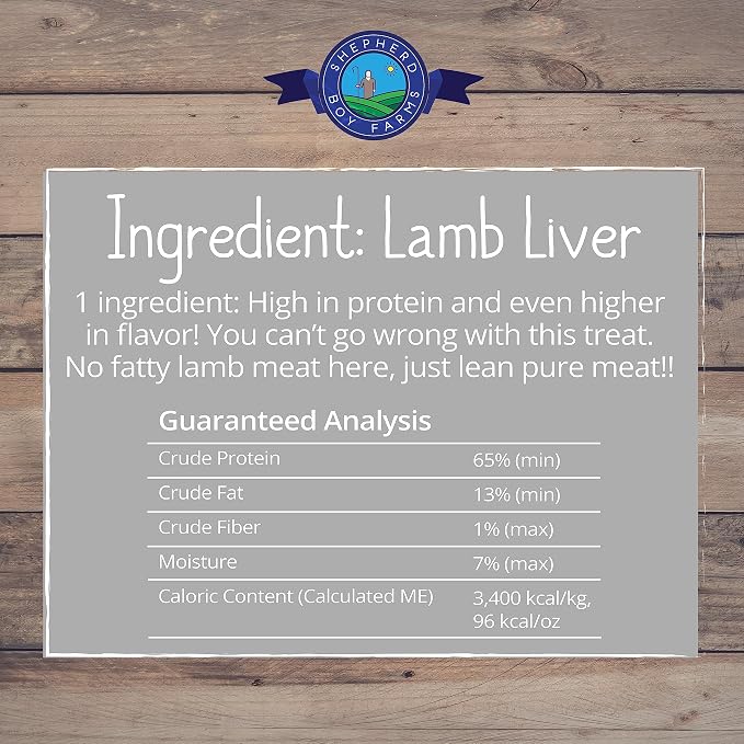 Shepherd Boy Farms Freeze Dried Dog and Cat Treats, Lamb Liver, All Natural Single Ingredient Freeze-Dried Dog Treat & Snacks, Made in USA, High Protein, Essential Nutrition of Raw Food, 8oz