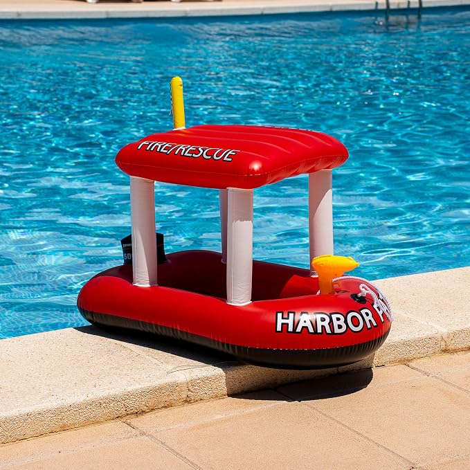 Police Boat Inflatable Pool Floats Kids, Toddler Harbor Master Police Patrol Inflatable Boat Pool Float Ride On, Fun Water Toy Squirter Pool Toy, Police & Fire Rescue Theme Pool Raft for Boys, Girl
