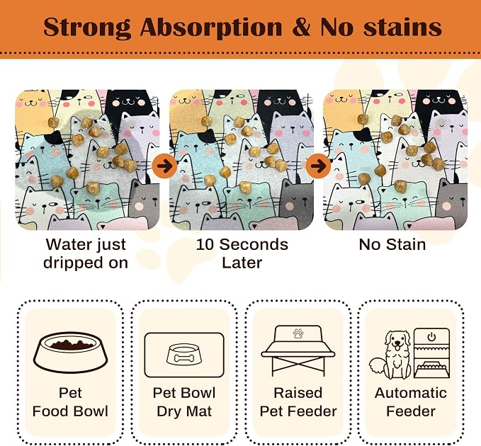 Pet Feeding Mat for Floors Waterproof Dog Mat for Food and Water Absorbent Quick Dry Non Slip mat for Cat Bowls