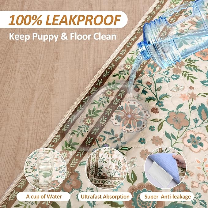 Washable Puppy Dog Pee Pad, 2PCS 100% Waterproof Whelping Training Mat for Puppy/Senior Dog, Fast Drying Reusable Puppy Pads for Indoor, Outdoor and Car Travel (Yellow, 48*48 Inch(Pack of 2))
