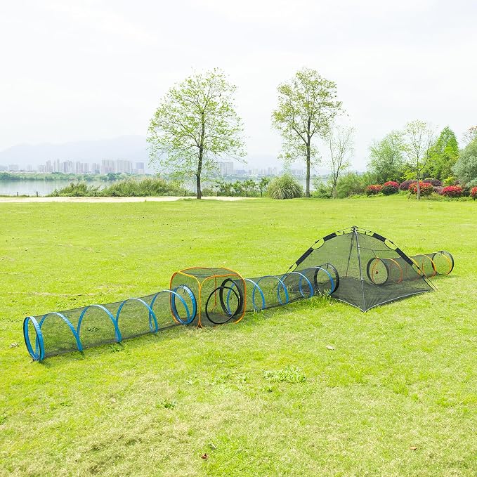 Cat Play Tunnel + Cube(with Three Ways) for Indoor and Outdoor, Cat Playpen, Play Enclosures, Collapsible Playhouse, Tunnel, Easy to Connect with Tent 2 Tunnels + Cube
