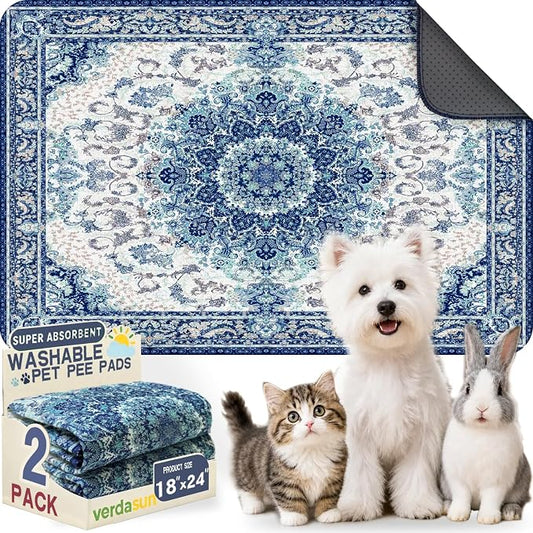 Dog Pee Pads Training Pads Upgrade Triple Thickness All-Purpose Super Absorbent & Leak-Proof, Quick Dry and Leak-Proof and Odor Control (Blue/Multi, 18" x24" x2PCS)