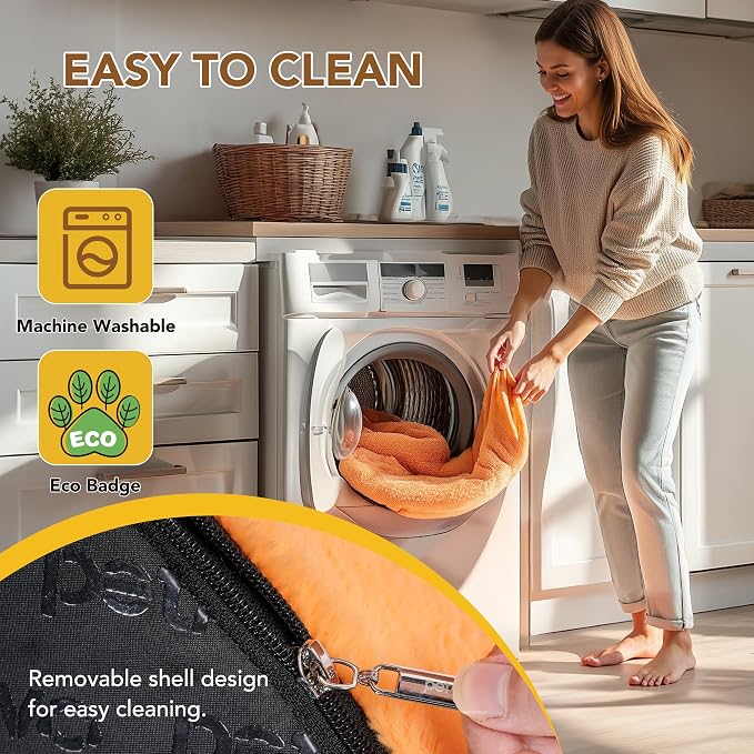 PETNOVO Ultra-Soft Faux Fur Dog Stairs for Bed and Couch, 3-Step Dog Steps for Small Dogs, Non-Slip Foam Pet Stairs, Washable Cover, 15.7" D x 22.4" W x 15.7" H, Orange