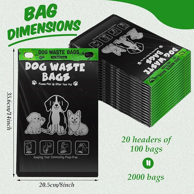 Ireer 20 Count 2000 Pcs Dog Bags Bulk, Cute Pet Waste Bags Bulk Poop Leakproof Easy Single Pull for Dog Waste Station Fit Hang Hole Dispenser Pet Home Outdoor