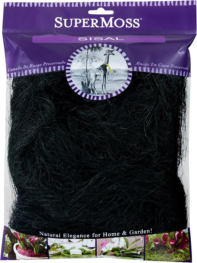 SuperMoss (29901) Natural Sisal Fiber Strands | Decorative Basket Filler, Gift Box Shred, Craft Twine & Vase Decor | Perfect for Cat Toys, Indoor Plants, and Floral Arrangements, 108 cu in, Black