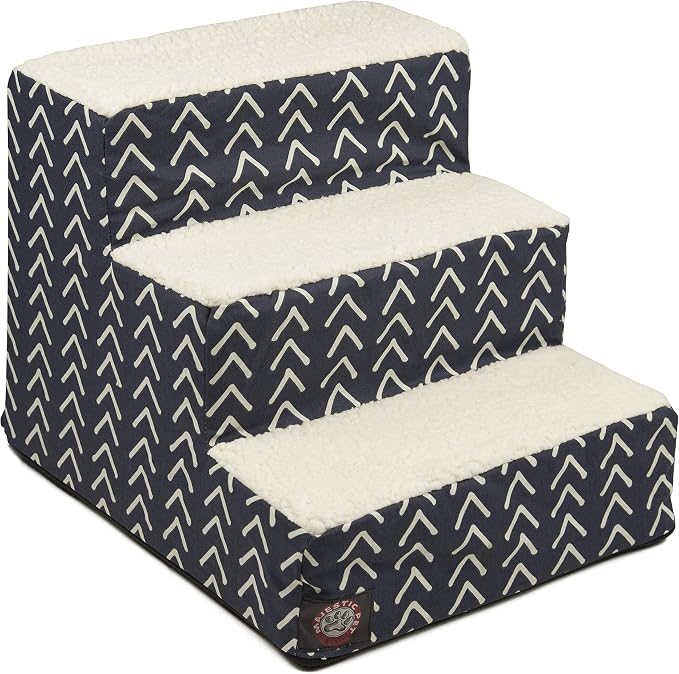 Majestic Pet 3 Step Portable Dog Stairs for Small Dogs to get on Bed Supports 25 lbs or Less – Dog Steps for High Bed with Machine Washable Cover – Pet Stairs for Cats Boho Arrow Navy Blue