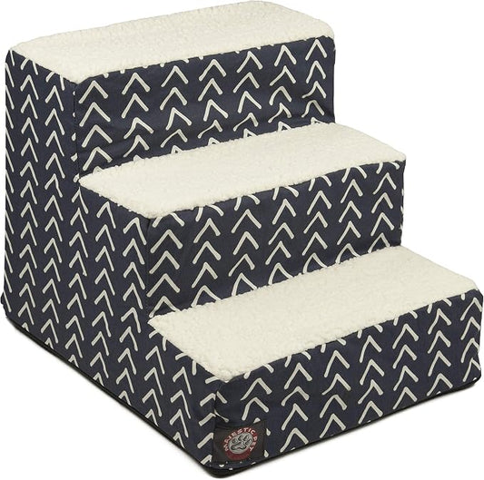 Majestic Pet 3 Step Portable Dog Stairs for Small Dogs to get on Bed Supports 25 lbs or Less – Dog Steps for High Bed with Machine Washable Cover – Pet Stairs for Cats Boho Arrow Navy Blue