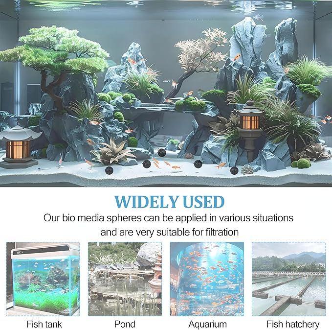 500 Pieces Black Bio Balls 0.6 Inch Internal Bioballs Filter Media for Aquarium Filter Pond Filter with 5 Pack Zippered Aquarium Filter Media Mesh Bags