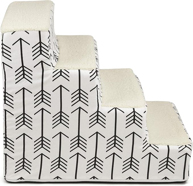 Majestic Pet 4 Step Portable Dog Stairs for Small Dogs to get on Bed Supports 25 lbs or Less – Dog Steps for High Bed with Machine Washable Cover – Pet Stairs for Cats Arrow White/Black