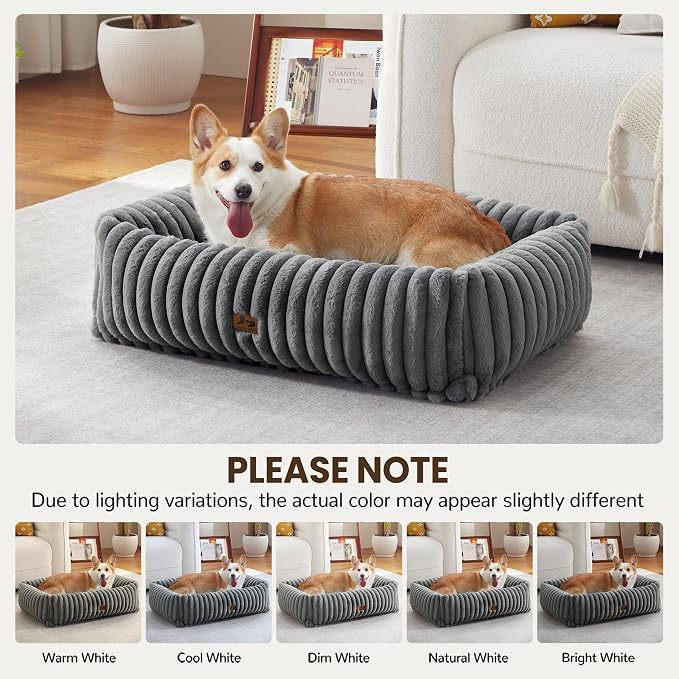 Dog Bed Medium Size Dog, Rectangle Orthopedic Pet Bed for Car and Indoor, Comfort Fluffy Memory Foam Dog Beds with Anti-Slip Bottom,Grey(30x24x8inchs)