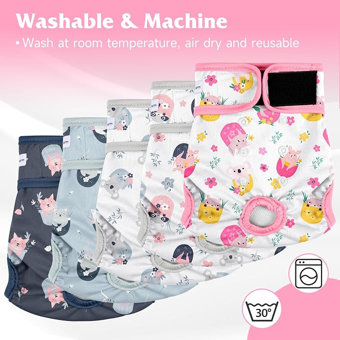 5 Pack Reusable Diapers for Doggie, Highly Absorbent Dog Diapers Female for Pet with Incontinence or Frequent Urination, Large Dog Diapers Female, Cute Koala Pattern