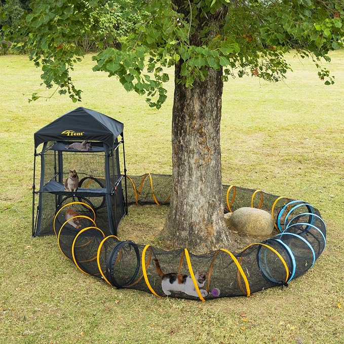 Cat Play Tunnel-for Indoor and Outdoor, Cat Play House, Cat Enclosures Easy to Connect with Two Zipper Doors,Product Size 67'' x 18'',2pcs /Set,Orange and Blue 2 Packs