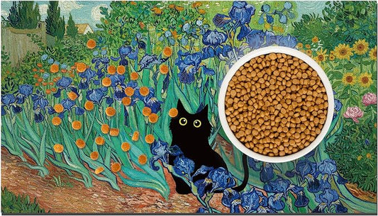 Black Cat Pet Feeding Mat, Absorbent Dog/Cat Food Mat for Food and Water Bowl, Non-Slip Quick Dry Pet Placemat Floor Protector for Messy Drinkers(17 x 30 in)