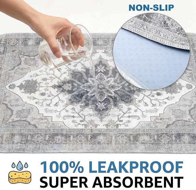Washable Pee Pads for Dogs,Great Urine Absorbent Reusable Puppy Training Pads,Waterproof,Leak-Proof & Non-Slip Potty Pads for Whelping,Crate,Playpen,Bed.(Gray Floral,36"x72")