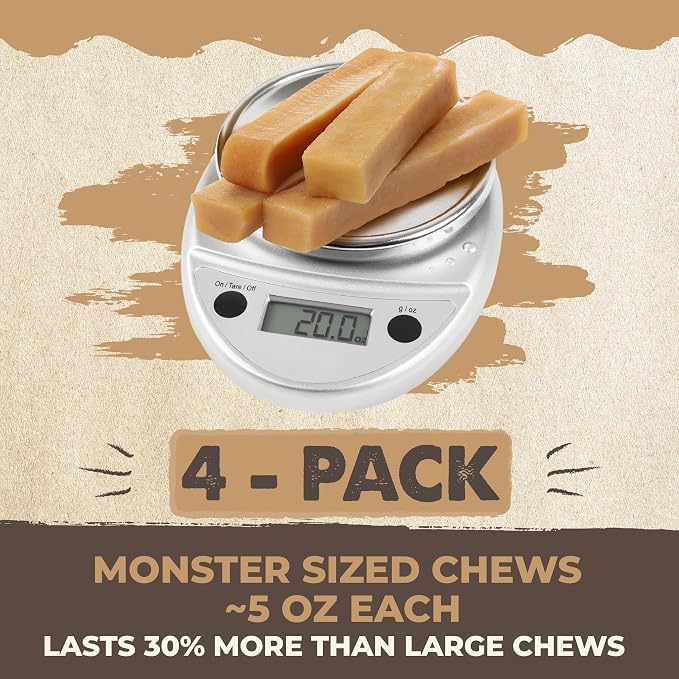 Mighty Paw Yak Cheese Dog Chews - All-Natural Treats for Dogs - High Protein Treat with 68 Grams of Protein Per Chew - Delicious and Long Lasting - Limited Ingredients - Monster 8 Pack