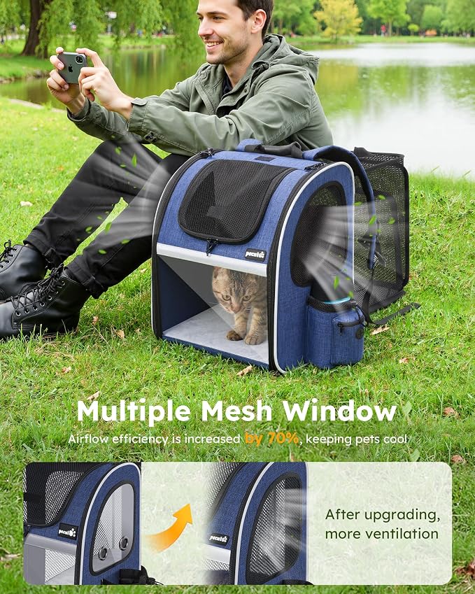Pecute Pet Carrier Backpack, Cat Backpack Carrier, Expandable with Breathable Mesh for Small Dogs Cats Puppies, Dog Backpack Carrier for Hiking Travel Camping Outdoor, Hold Pets Up to 17 Lbs
