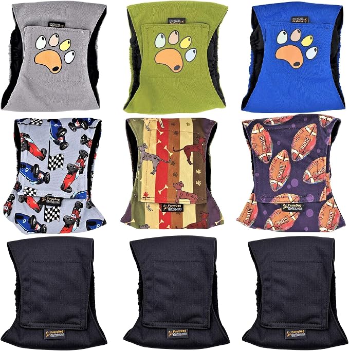 Pack of 3 or 6 Male Dog Diapers 4 - Layers of Absorbent Pads Waterproof Leak Proof Belly Band Wrap Washable (S: Waist 10" - 12", Pack of 6 Black)