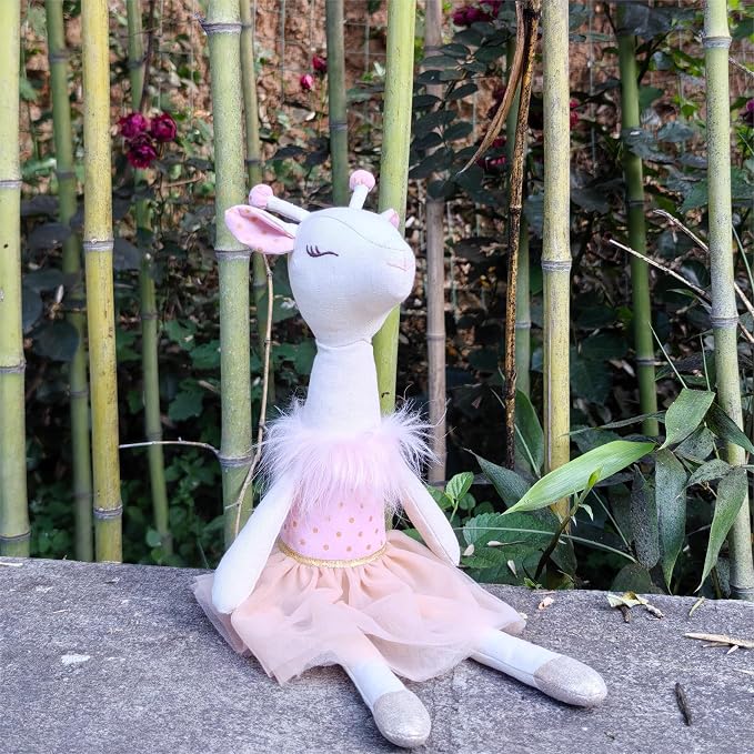 Pink Giraffe Stuffed Animal,15.7" Deer Stuffed Animal with Skirt,Soft Giraffe Plush Toy Ballerina Doll,Stuffed Giraffe Toy,Safar Nursery Decor Christmas Birthday Gifts for Baby Girls