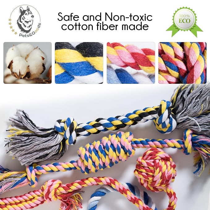 Pets&Goods Dog Grooming Combs & 5-Pack Rope Toy Bundle - Gentle Tear Stain Remover and Dental Cleaning Toys for Puppies & Small/Medium Dogs