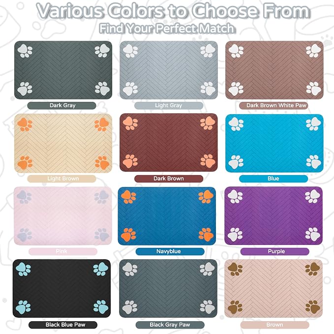 Pet Feeding Mat-Absorbent Dog Feeding Mat for Food and Water Bowl,No Stains Pet Placemat,Quick Drying Water Dispenser Mat for Dog and Cat,Easy to Clean Dog Accessories(S,Light Gray)