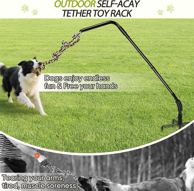 AugFir Tether Outdoor Dog Rope Toy with Strengthen Spring Pole, 3 Kinds Dog Tug of War Toys for Self Play and Interactive in Park, Yard, Lawn Rope, Suitable for Large Medium Small Dogs (Black)