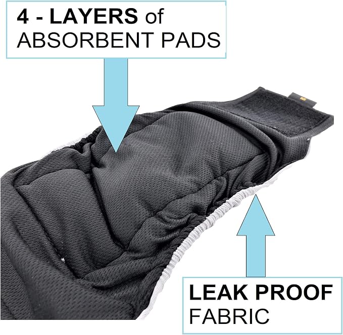 Pack of 3 Male Dog Diapers 4 - Layers of Absorbent Pads Waterproof Leak Proof Belly Band Wrap Washable (L: Waist 16" - 20", Patterned)