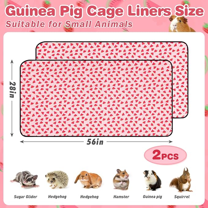 2 PCS Guinea Pig Cage Liner, Reusable Waterproof Guinea Pig Liner, Washable Small Animals Bedding, Super Absorbent Pet Pee Pads Guinea Pig Mats, Rabbit Mats for Cages (28 * 56 inch)