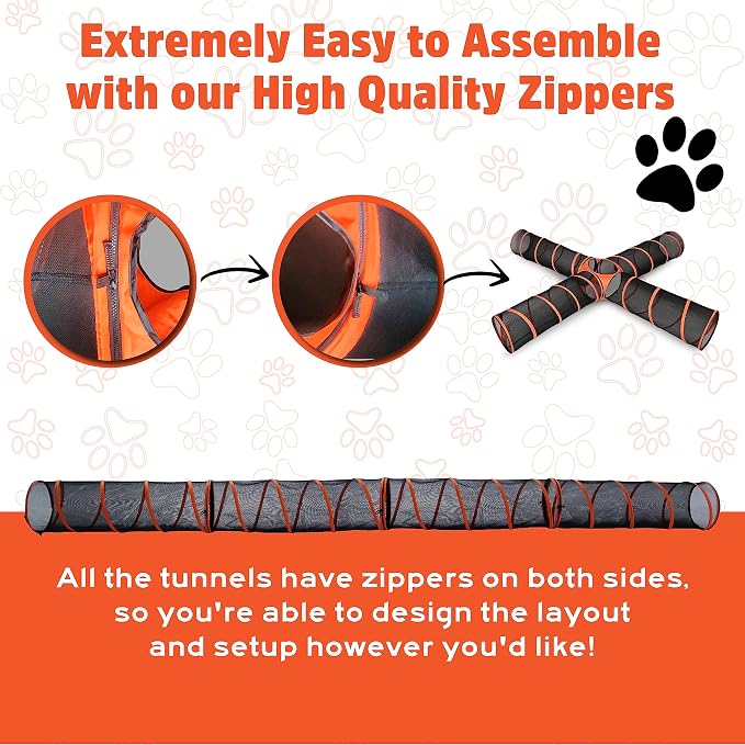 Hide N Side Kids Play Tunnels, Indoor Outdoor Crawl Through Tunnel for Kids Dog Toddler Babies Children, Pop up Tunnel Gift Toy (Orange/Black, 4 Way)