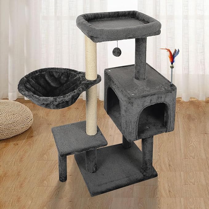 AIWIKIDE Cat Tree Has Scratching Toy with A Ball Activity Centre Cat Tower Furniture Jute-Covered Scratching Posts,Darkgrey