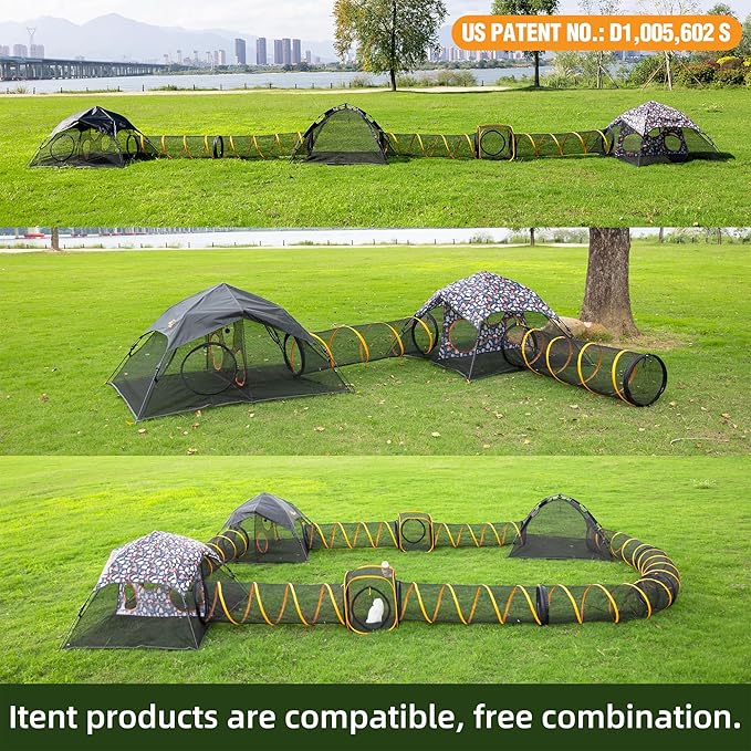 Tent Pop Up Cat Tent, Portable Lightweight Cat Playpen with 3 Holes, Indoor Outdoor Pet Enclosure w/Carry Bag, Foldable Interactive Cat Play House for Cats Kittens（Patented
