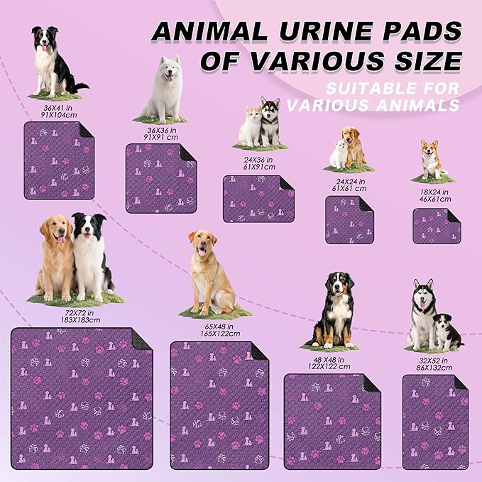 WanpeeGoo Washable Pee Pads, Puppy Pee Pad for Dogs, 2 Pack Absorbent Reusable Training Dog Pads Pet Puppy Pads, Non-Slip Potty Pads for Whelping, Playpen, Crate, Bed, Purple 24"x24"