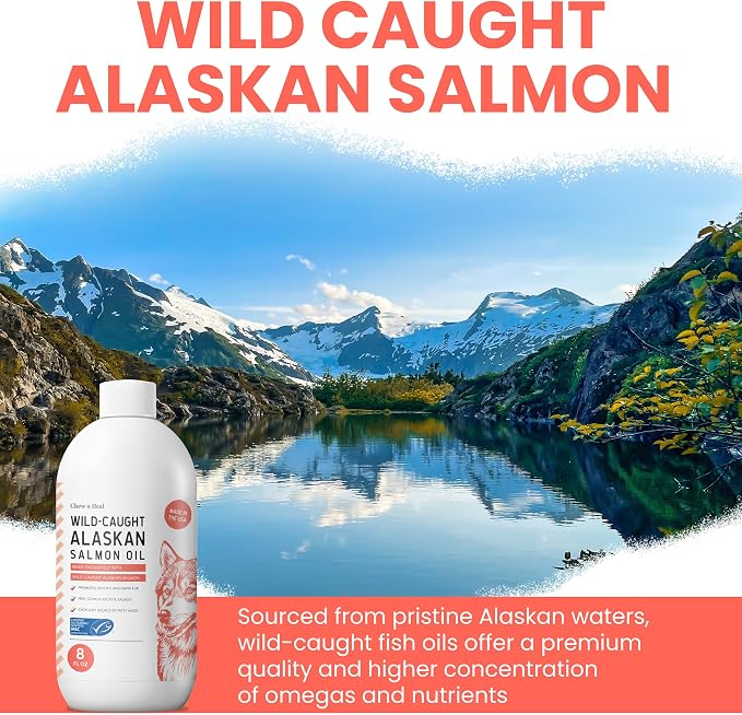 Wild Alaskan Salmon Oil for Dogs & Cats 16 oz - Omega 3 Dog Fish Oil, EPA DHA for Skin & Coat, Itch Relief, Joint and Heart Health - MSC Certified, Made in USA, Pump Bottle - Chew + Heal