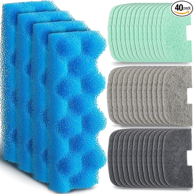 Threlaco 40 Pcs Replacement Filter Media Kit Compatible with Fluval 206/207, Aquarium Filters Set Including 4 Biological Foams, 36 Ammonia/Phosphate/Nitrite Remover