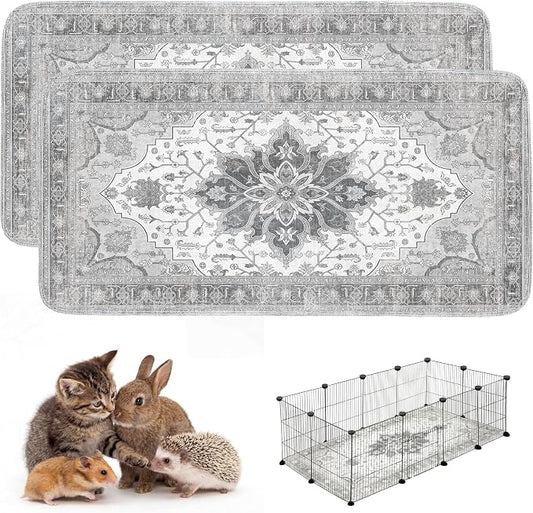 Washable Guinea Pig Pee Pads,Absorbent Reusable Guinea Pig Cage Liners,Waterproof,Leak-Proof & Non-Slip Potty Pads for Small Animals Rabbit Hamster Rat.(Gray Floral,24"x48")