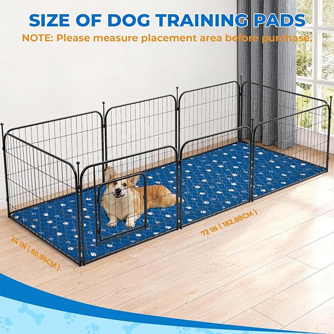 Fostanfly Washable Dog Pee Pads, 1 Pack 24''x72''(2x6ft) Non Slip Reusable Puppy Pee Pads with Great Urine Absorption, Dog Mats for Whelping, Potty, Runner Rug for Hallway, Entryway, Bedroom, Blue