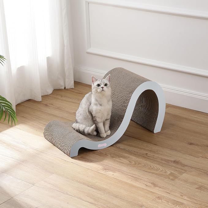 CSR1013E Kona 27" Modern Cardboard Double-Sided Wave Cat Scratcher with Catnip, Fog