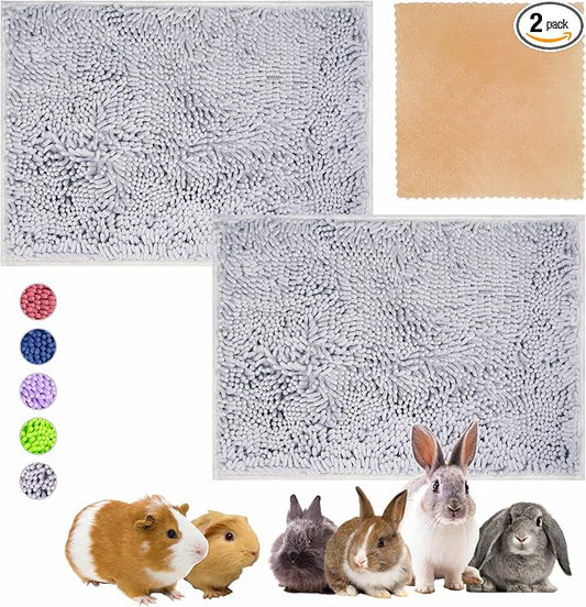 Guinea Pig Cage Liner Bedding 2 PCS, Washable Guinea Pig Bed Mat, Extra Absorbent Rabbit Pee Pad Reusable, Non-Slip Fleece Blanket for Bunny and Small Animal Cage Accessories (Grey, 24"x16")
