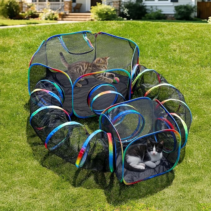 Outdoor 5-in-1 Portable Cat Tunnels - Cat Enclosure with Tent for Indoor Cats, Enclosed Catio for Kitty & Small Animals