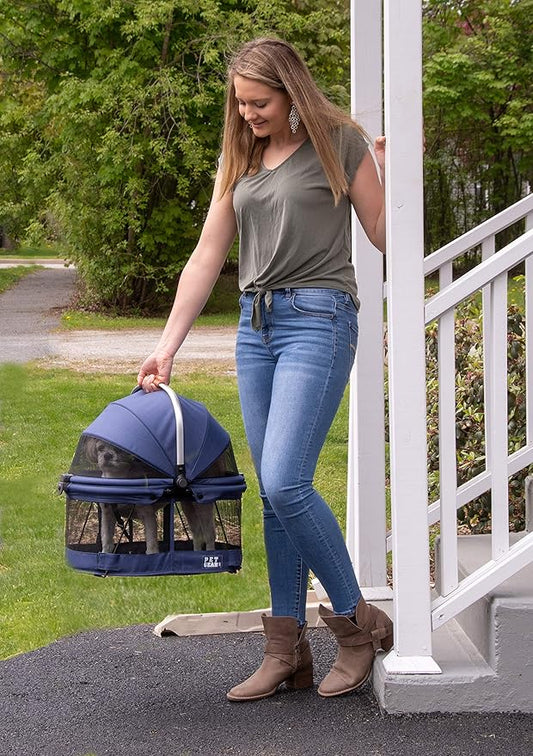 Pet Gear No-Zip View 360 Pet Carrier & Car Seat, Navy, 20-inch | Push Button Entry, For Small Dogs & Cats, 360 Degree Visibility