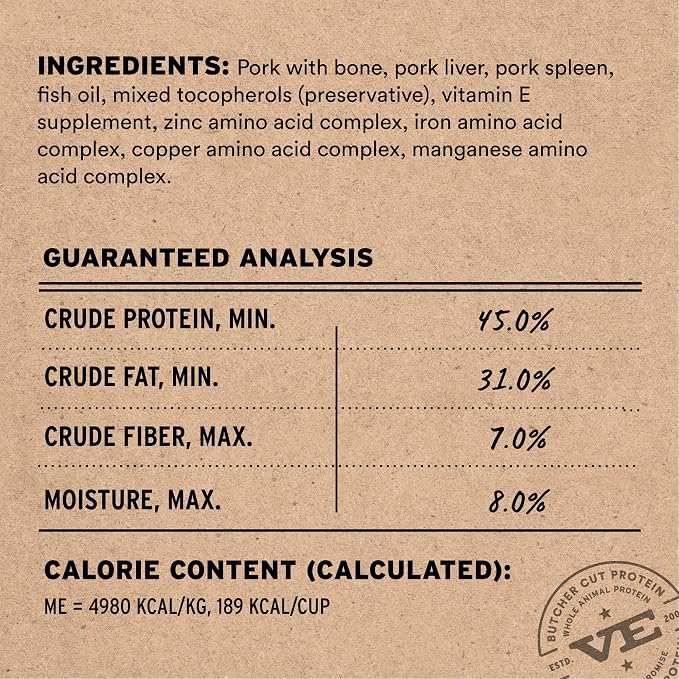 Vital Essentials Freeze Dried Cat Food, Raw Pork Soft Nibs | Complete Meal or Topper | 99% Pork, Organs & Bone | Limited Ingredient, High Protein, Grain Free Dry Cat Food | 12 oz Bag