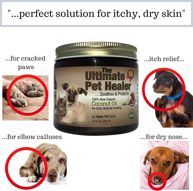 Organic Coconut Oil for Dogs & Cats Skin and Coat, 32 oz, Natural Treatment for Itchy Skin, Dry Elbows, Paws & Nose