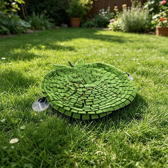 Apple Shaped Dog Snuffle Mat, 22" x 18" Large Interactive Sniff Mat for Slow Feeding & Foraging, Cute Green Enrichment Puzzle Toy for All Dogs Cats, Washable Nosework Training Pad to Relieve Boredom